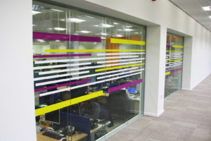 Printed glass partition