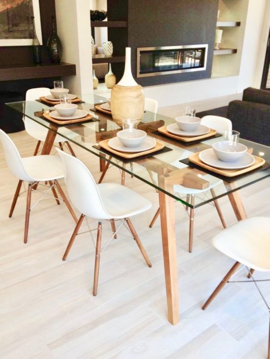 dining room with glass table top