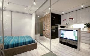 glass partitions in room